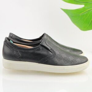 Ecco Womens Soft 7 Slip On Shoes Size 37 6 Black Leather Casual Flat Loafer Perf